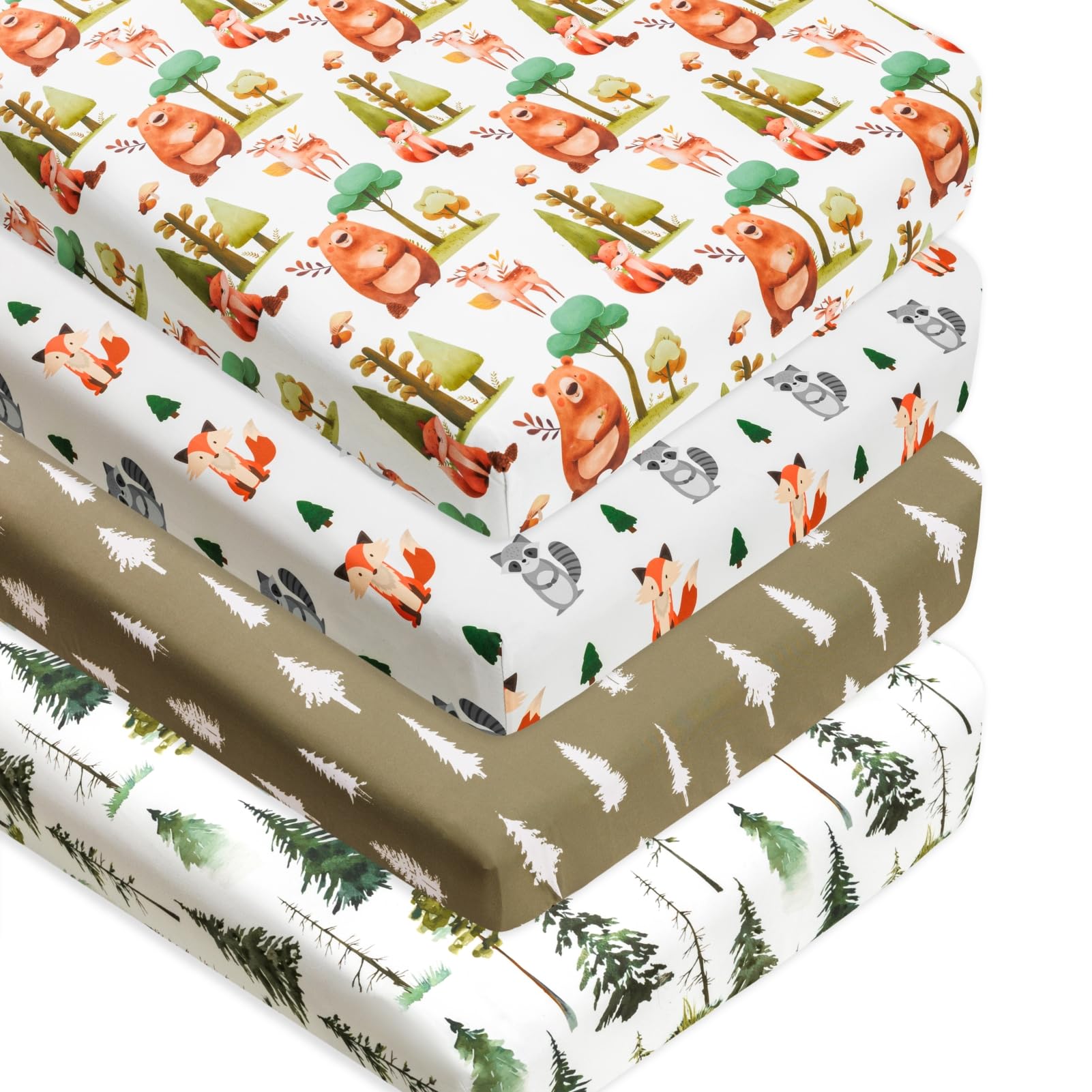 Jola's House woodland forest animals crib sheet forest scene for cozy nursery.