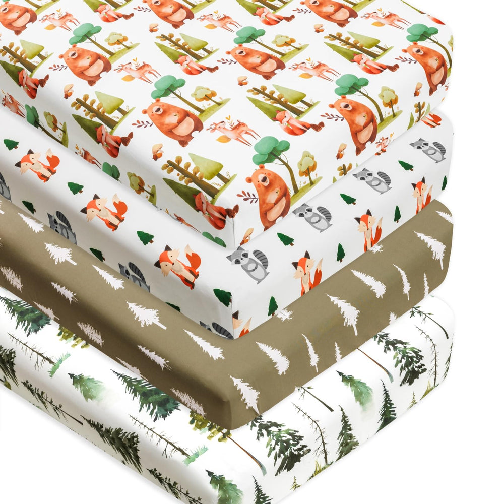 Jola's House woodland forest animals crib sheet forest scene for cozy nursery.