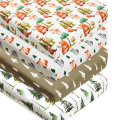 Jola's House woodland forest animals crib sheet forest scene for cozy nursery.