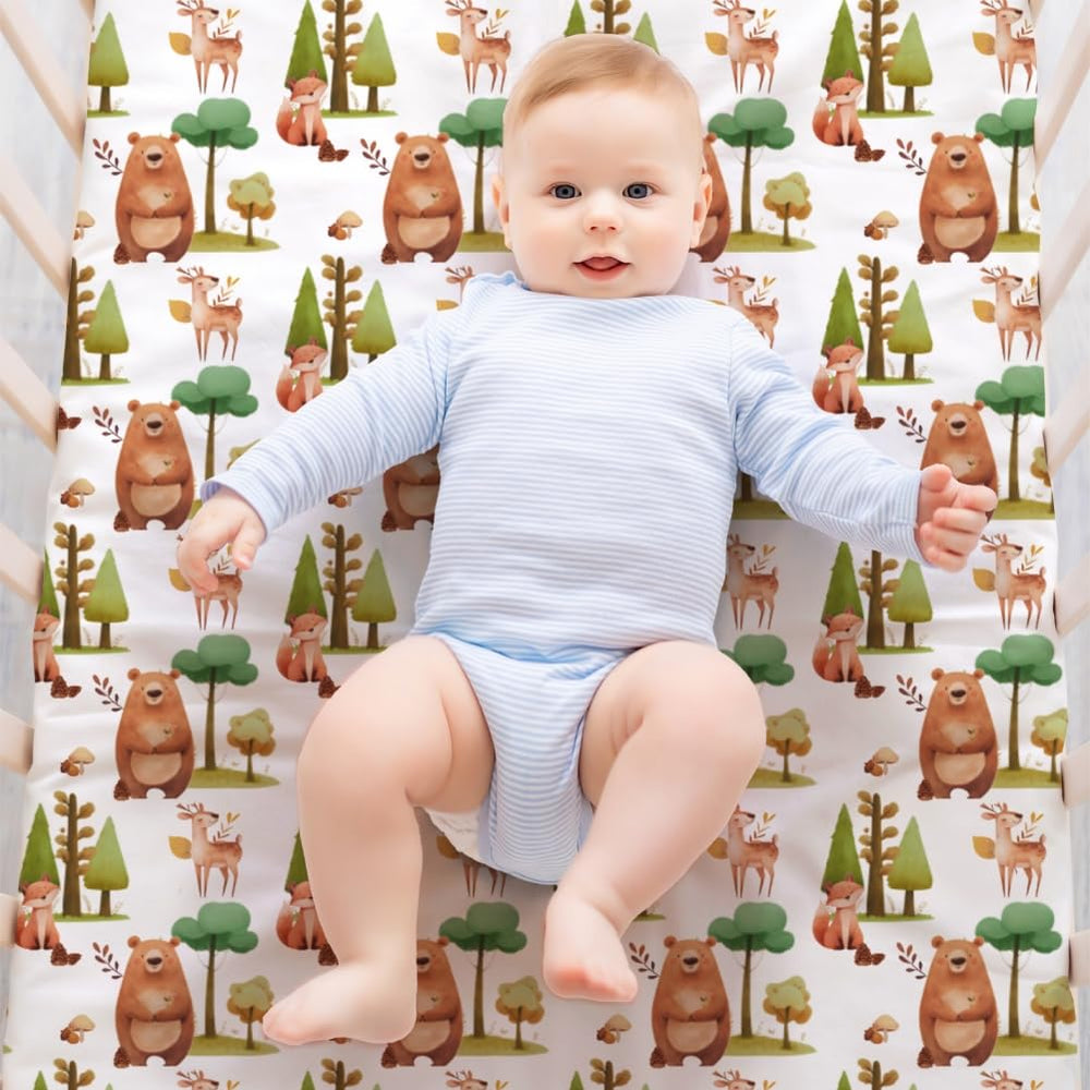 Jola's House neutral crib sheet set offers baby-safe, easy-care fabric.