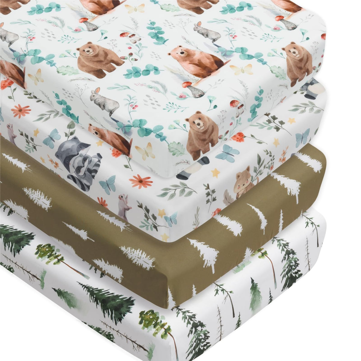 Jola's House woodland forest animals crib sheets close-up soft fabric for baby comfort