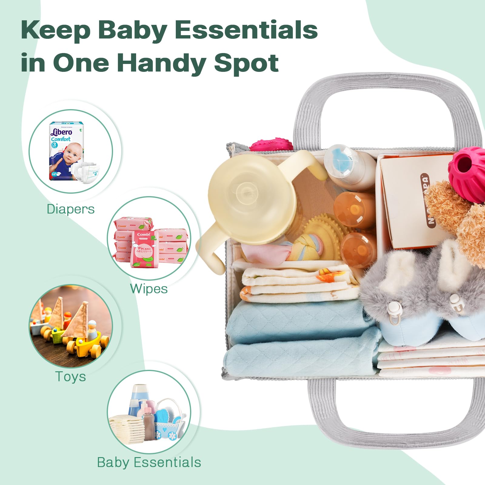 Jolensoy diaper caddy with adjustable dividers keeping essentials neatly separated