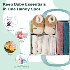 Jolensoy diaper caddy with adjustable dividers for organized newborn essentials.