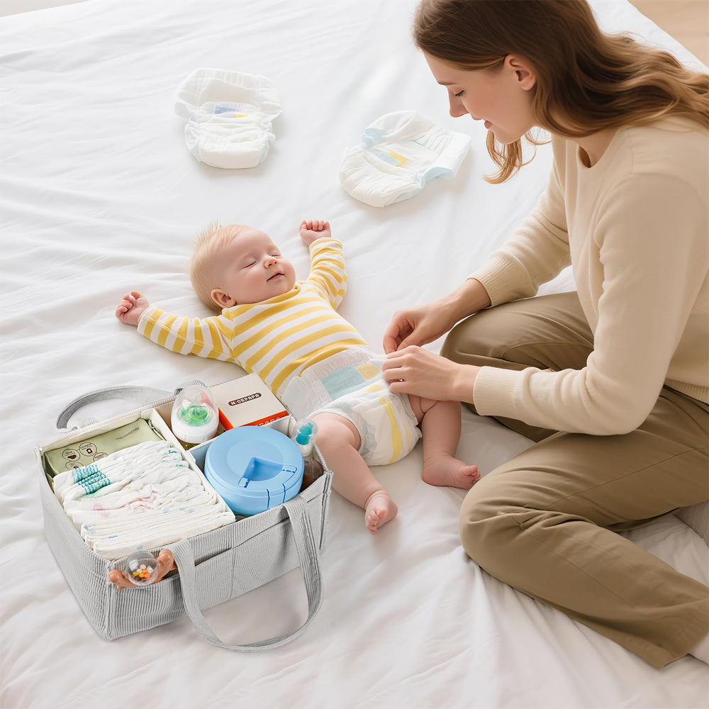 Jolensoy grey diaper organizer blends with any nursery decor