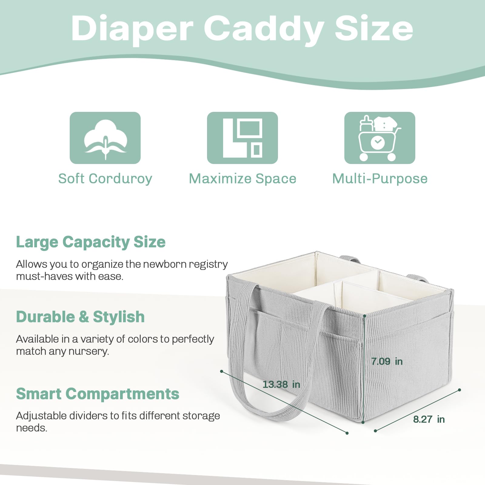 Jolensoy baby diaper caddy features soft corduroy fabric and durable build