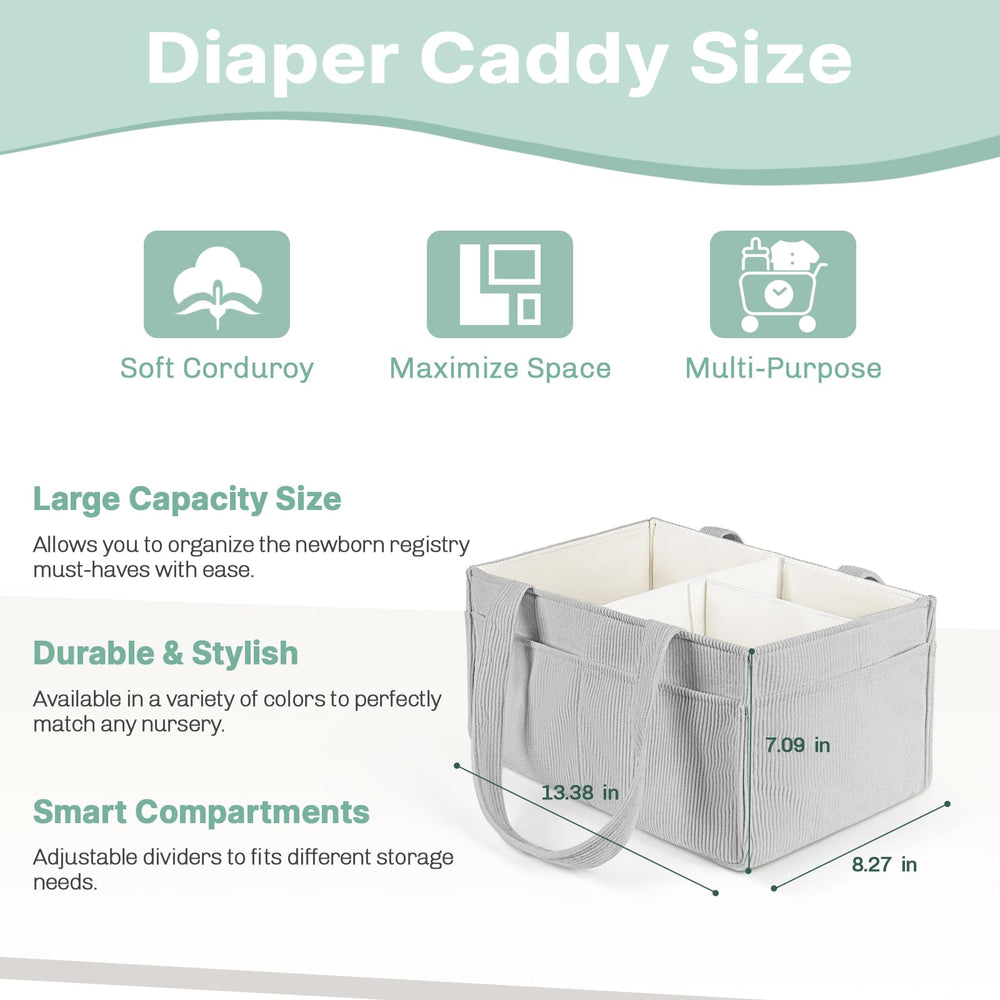 Jolensoy baby diaper caddy features soft corduroy fabric and durable build