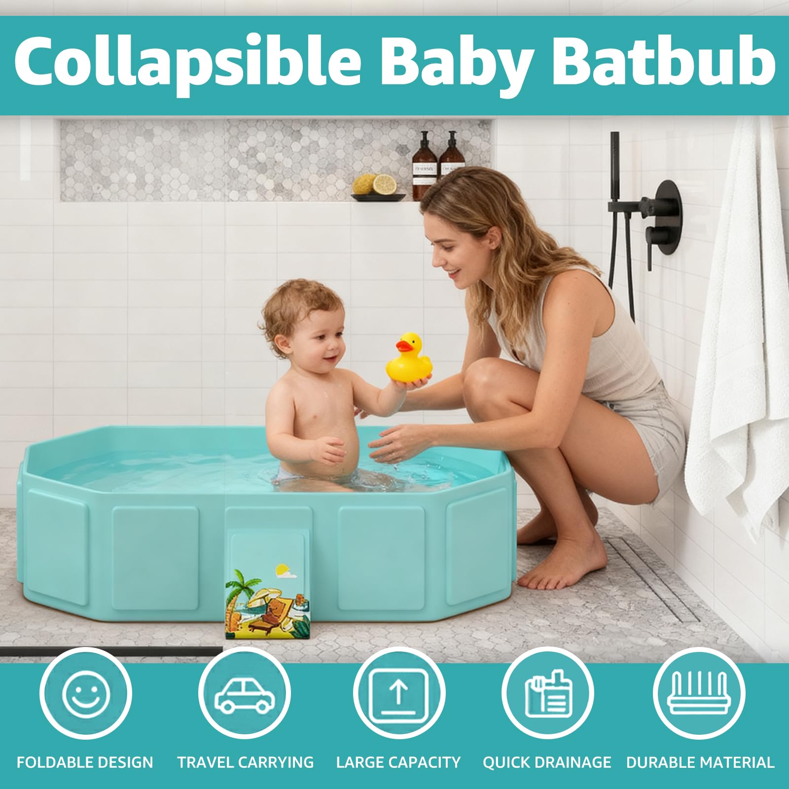 Jollcma collapsible baby bathtub anti-slip base enhances stability