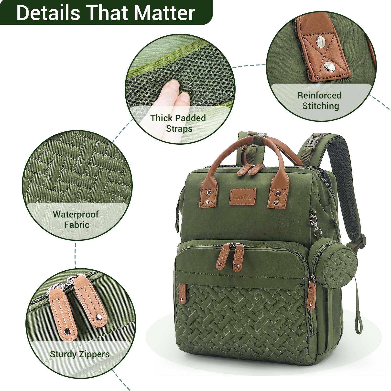 JOLLITO multi-pocket layout keeps bottles, creams, and wipes neatly organized