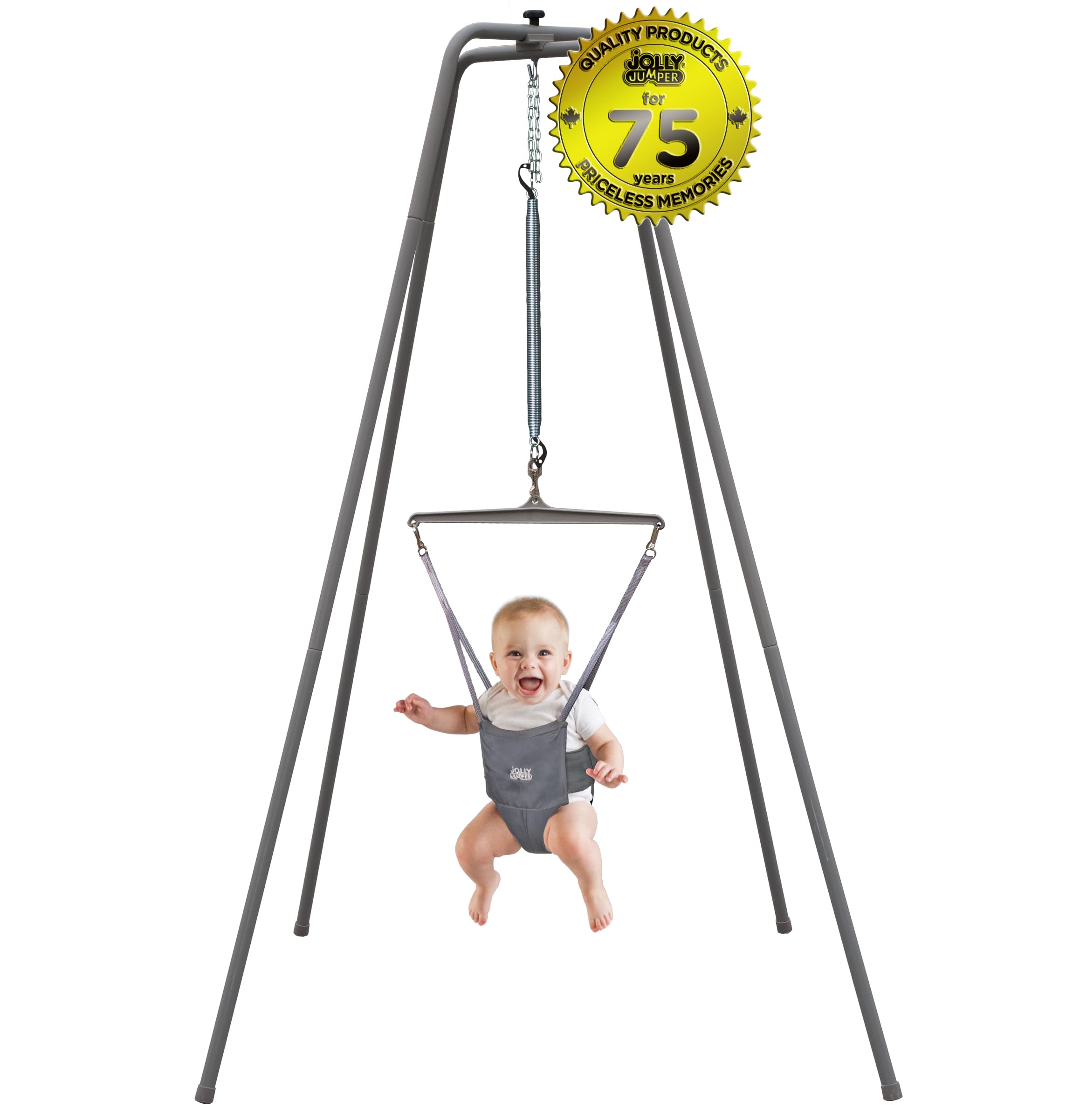 Jolly Jumper Elite grey super stand assembly shown for tall setup.
