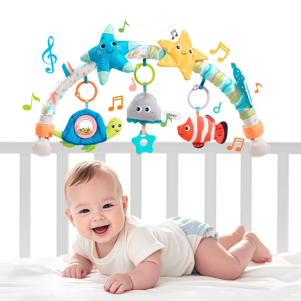 Jollybaby Starfish musical bassinet clip showing portable soothing toy