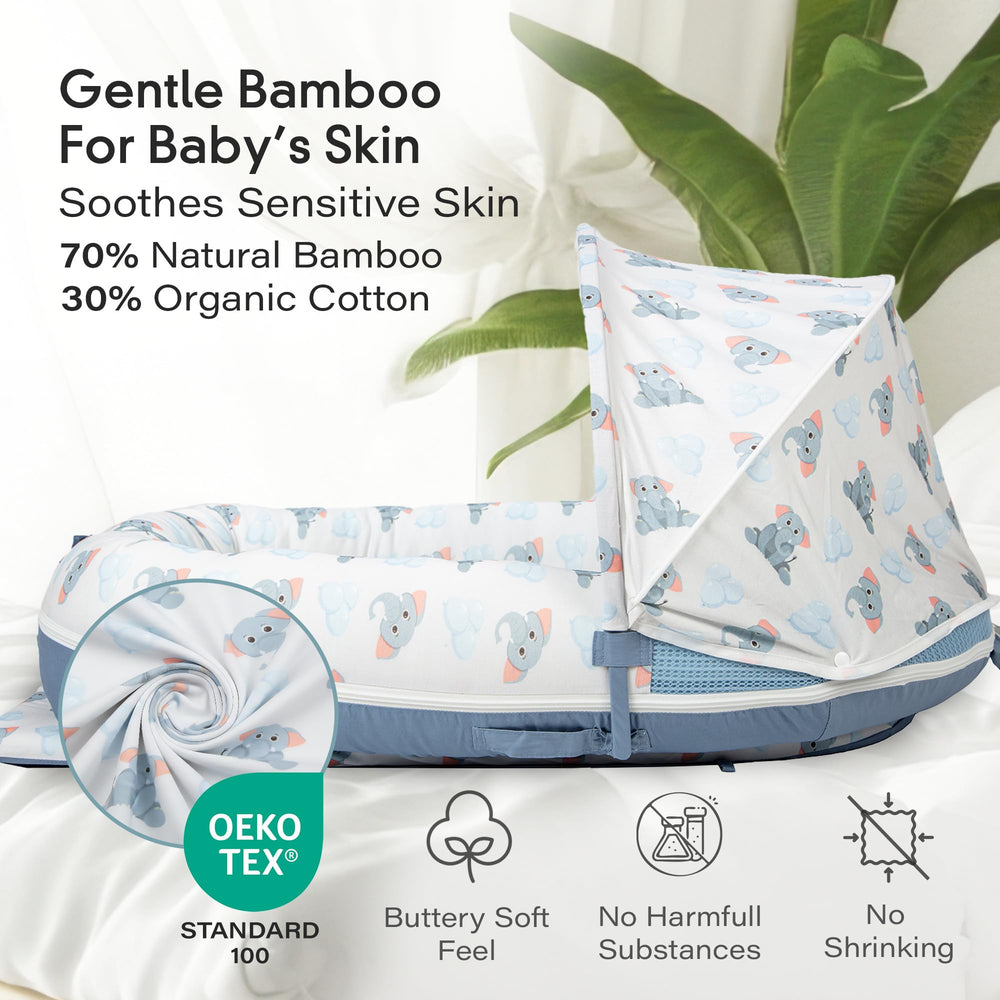 Bamboo-cotton cover stays cool and hypoallergenic on the JollyBoo lounger.