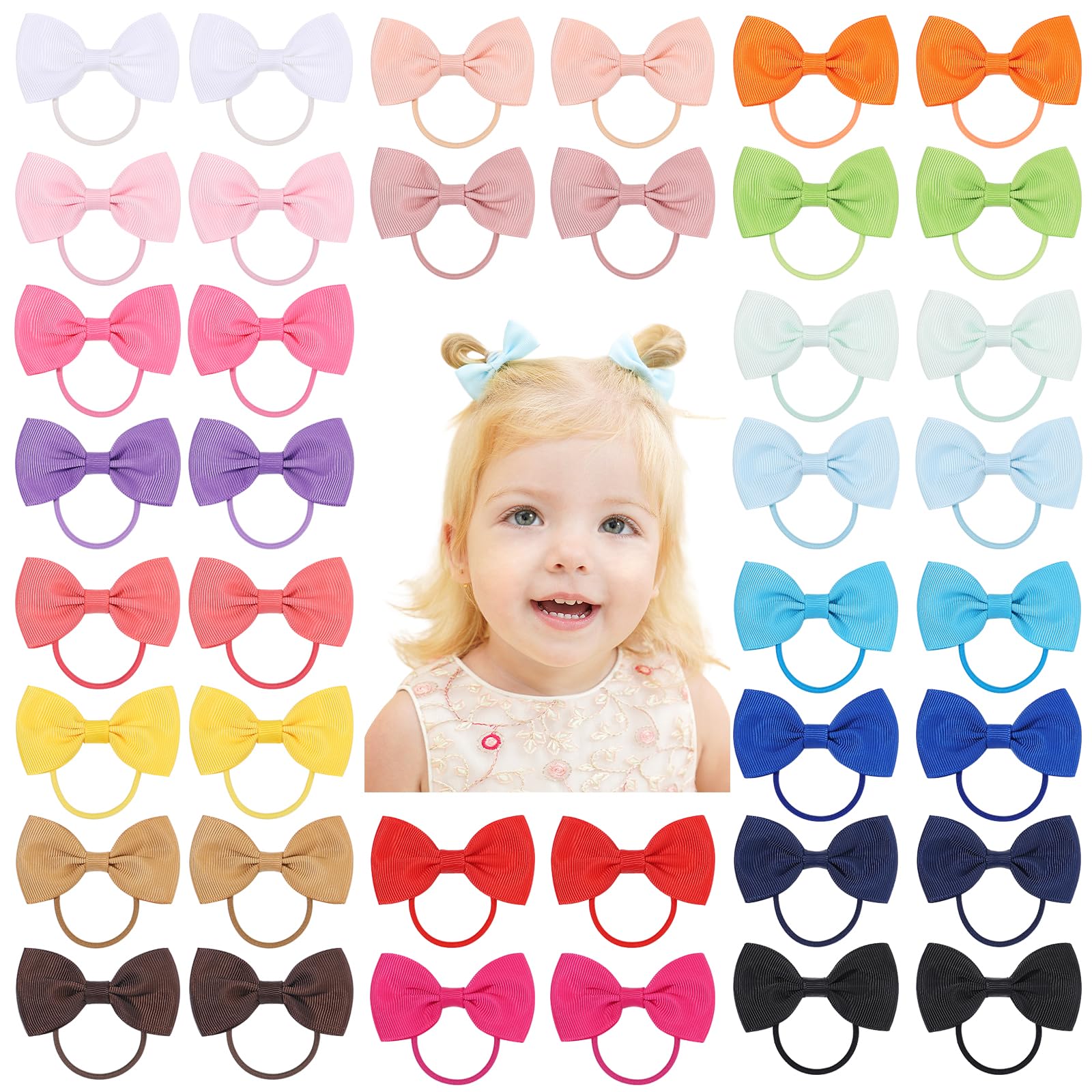 Jollybows baby hair ties with assorted color bows for versatile outfits.