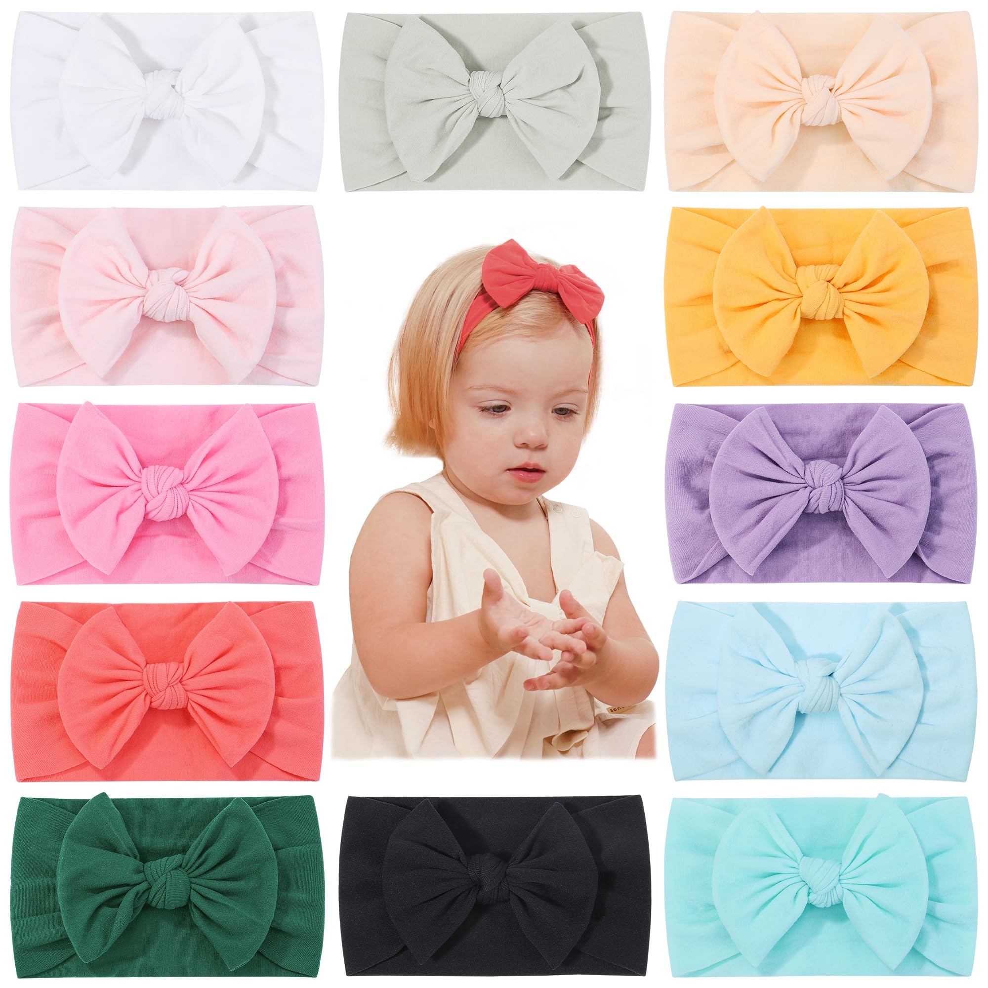 Jollybows baby nylon headband set with bows; soft and breathable for newborns