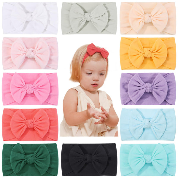Jollybows baby nylon headband set with bows; soft and breathable for newborns