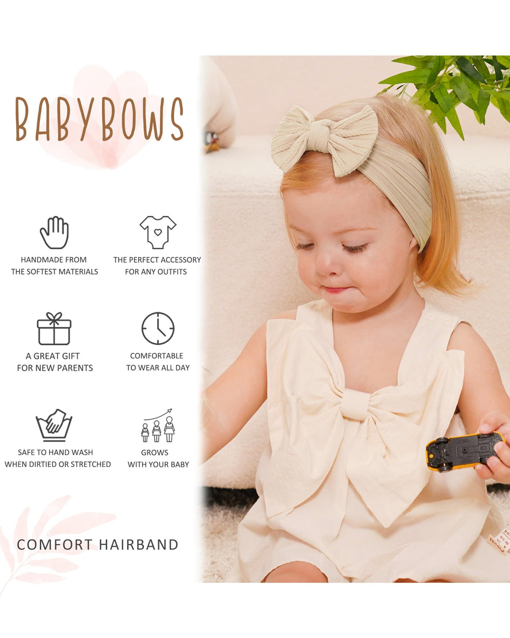 Jollybows ivory nylon headband provides smooth, non-marking fit