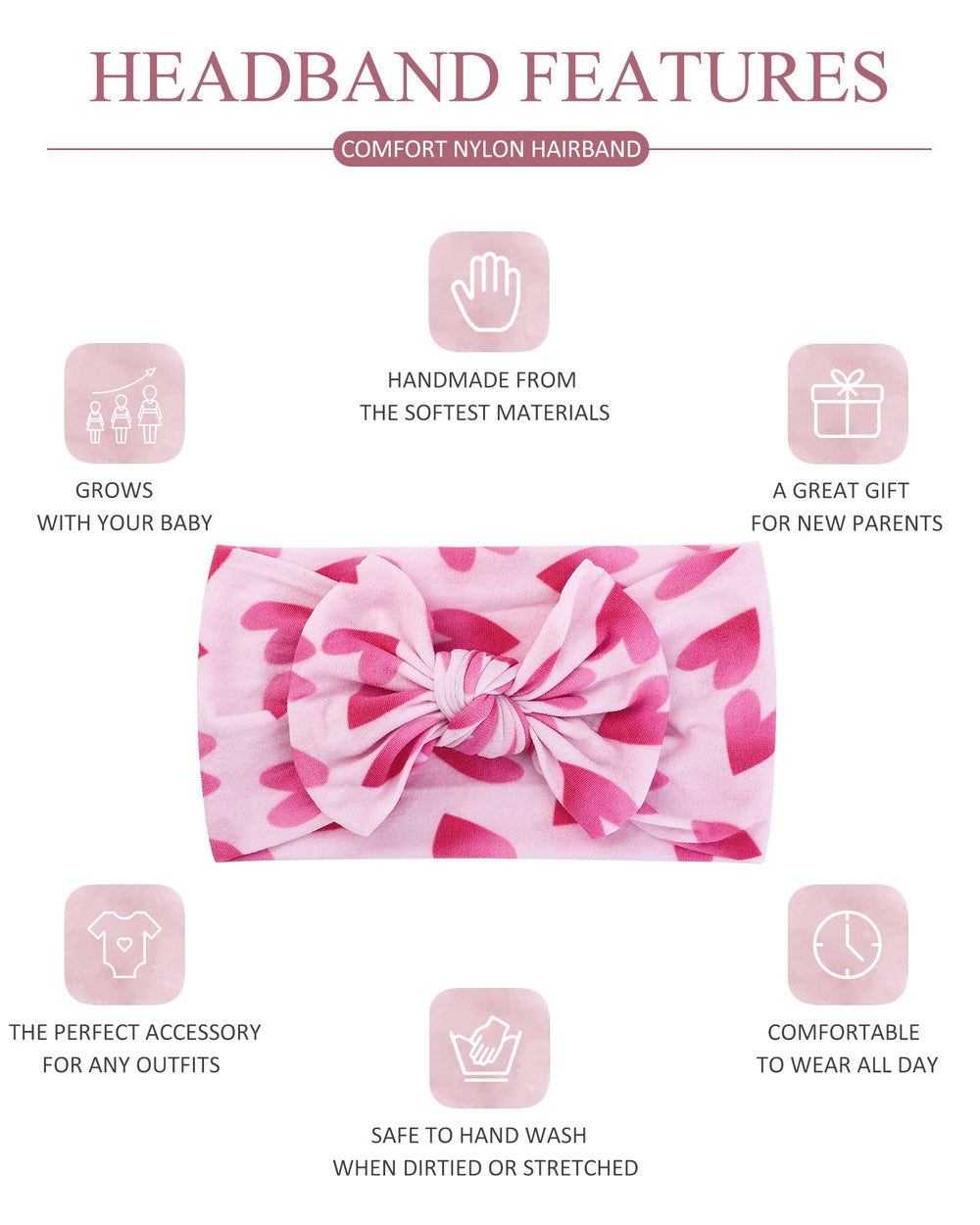 Jollybows newborn-friendly headband set grows with baby through toddlerhood.
