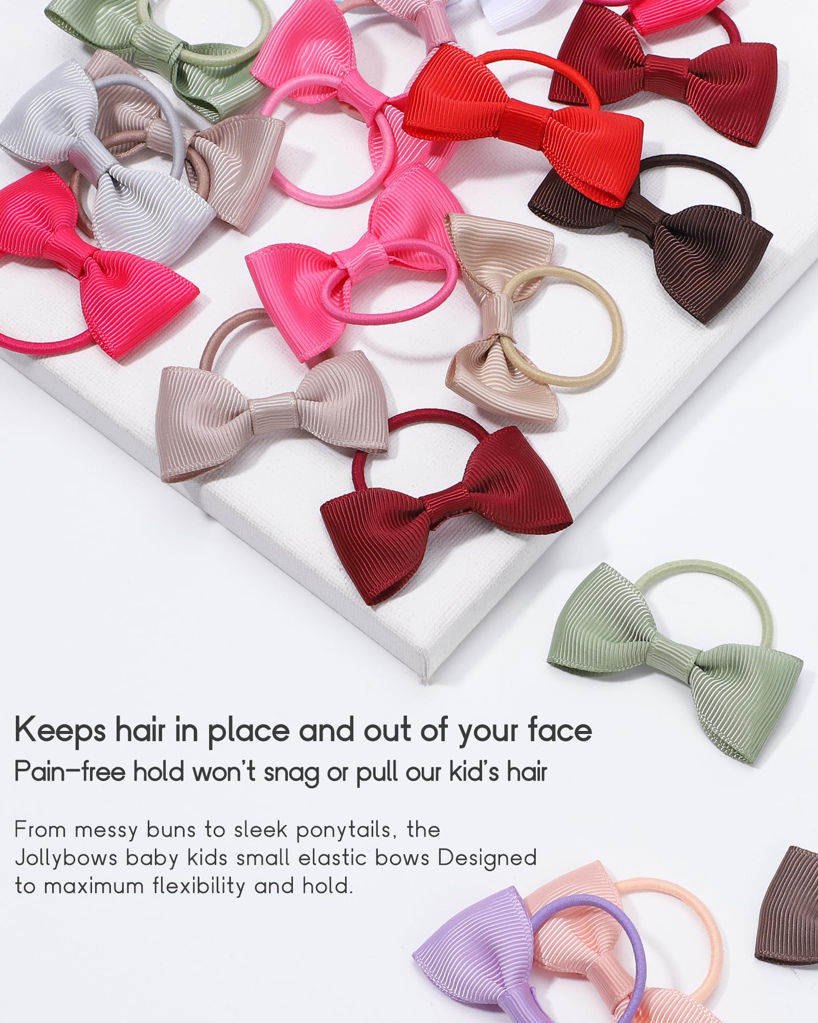 Jollybows soft ribbon bows with no-metal design for gentle wear.