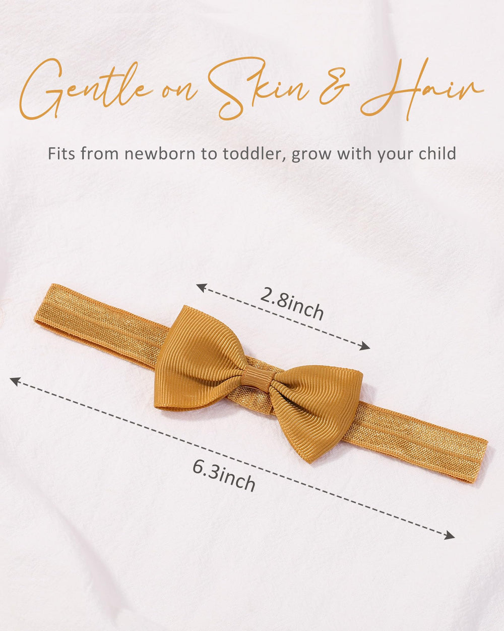 Jollybows stretchy elastic band fits newborn to toddler comfortably.