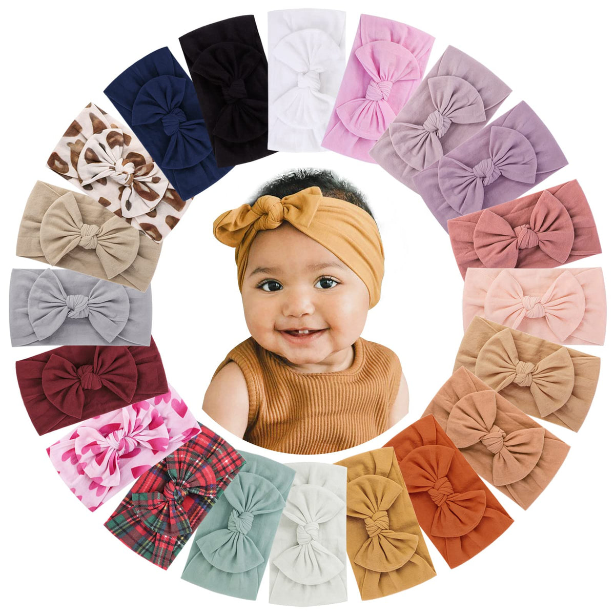 Jollybows white nylon headband with soft stretch for newborns and toddlers.