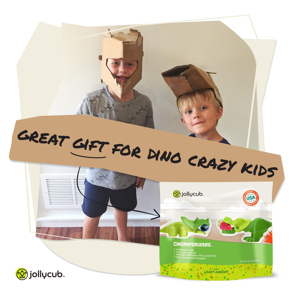 JollyCub dino chomperware made-in-usa badge emphasizes quality and safety