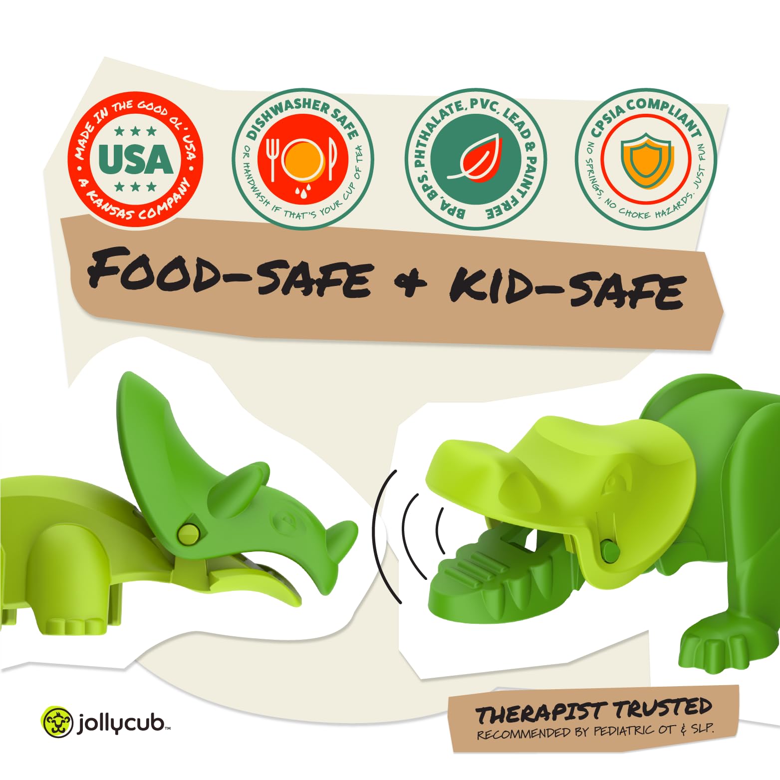 JollyCub dino chomperware mouth-action in use during mealtime