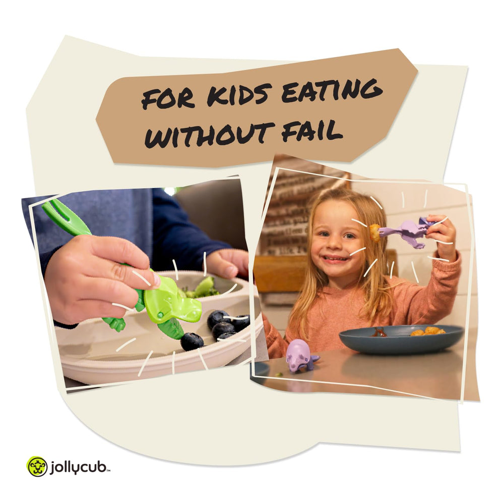 JollyCub dino chomperware Triceratops spoon close-up aids grip and control
