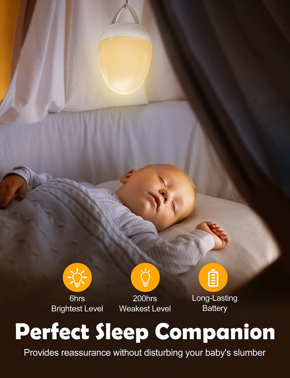 JolyWell baby night light touch control on top enables quick activation