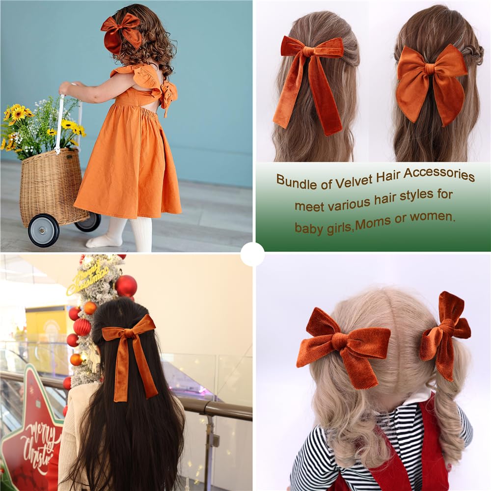 Jomila copper velvet fable bow clip adds polished detail to hair.