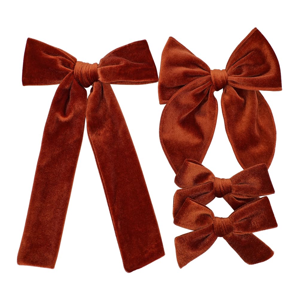 Jomila copper velvet long tail bow clip for secure daily styling.