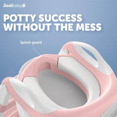 Adjustable-height potty seat fits most toilets with a pink finish.