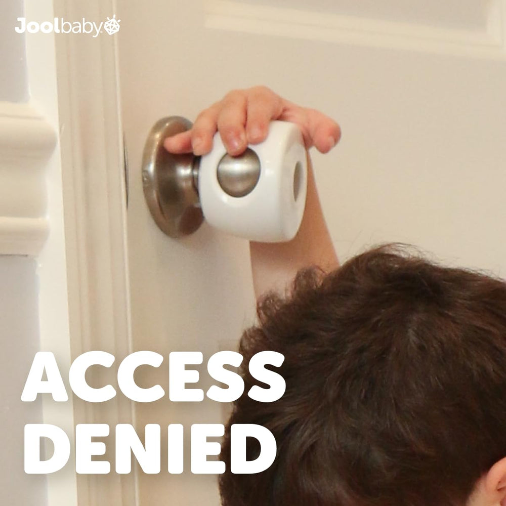 Jool Baby door knob covers 4-pack delivers consistent safety across multiple doors in the home.