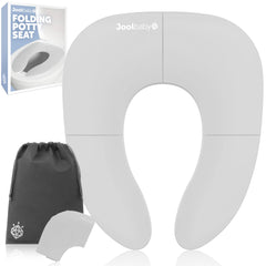 Jool Baby folding travel potty seat in gray, compact for easy on-the-go training.