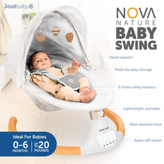 Jool Baby Nova Nature Swing featuring Bluetooth music for calm naps.