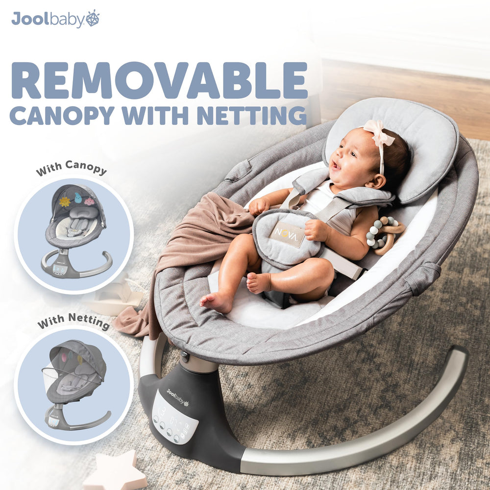 Jool Baby Nova Swing removable canopy and netting for shade.