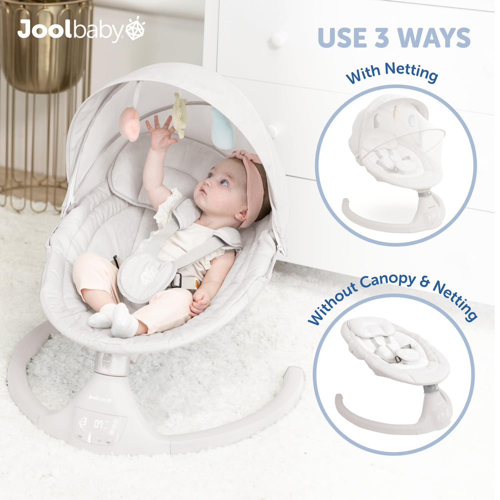 Removable netting on the Nova Swing protecting baby from insects.
