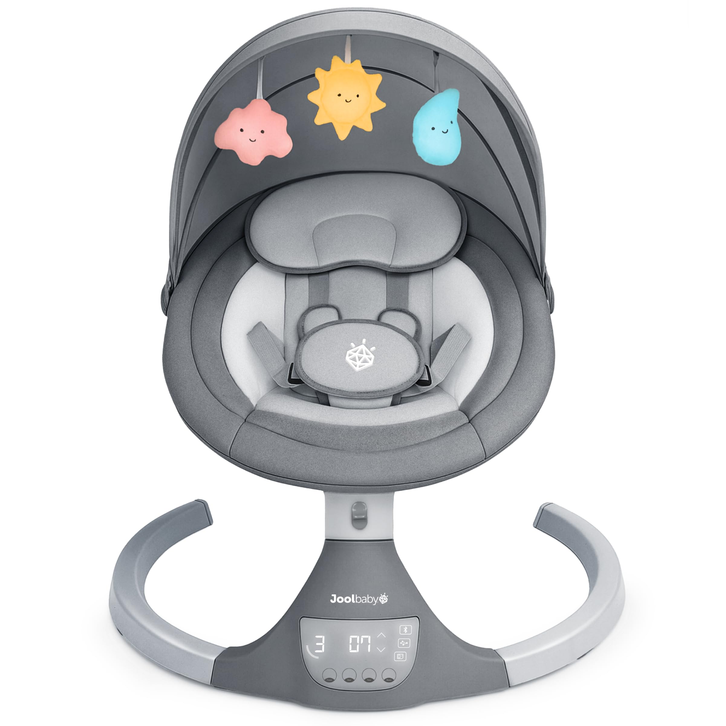Jool Baby Nova Swing side motion with five levels for soothing sways.