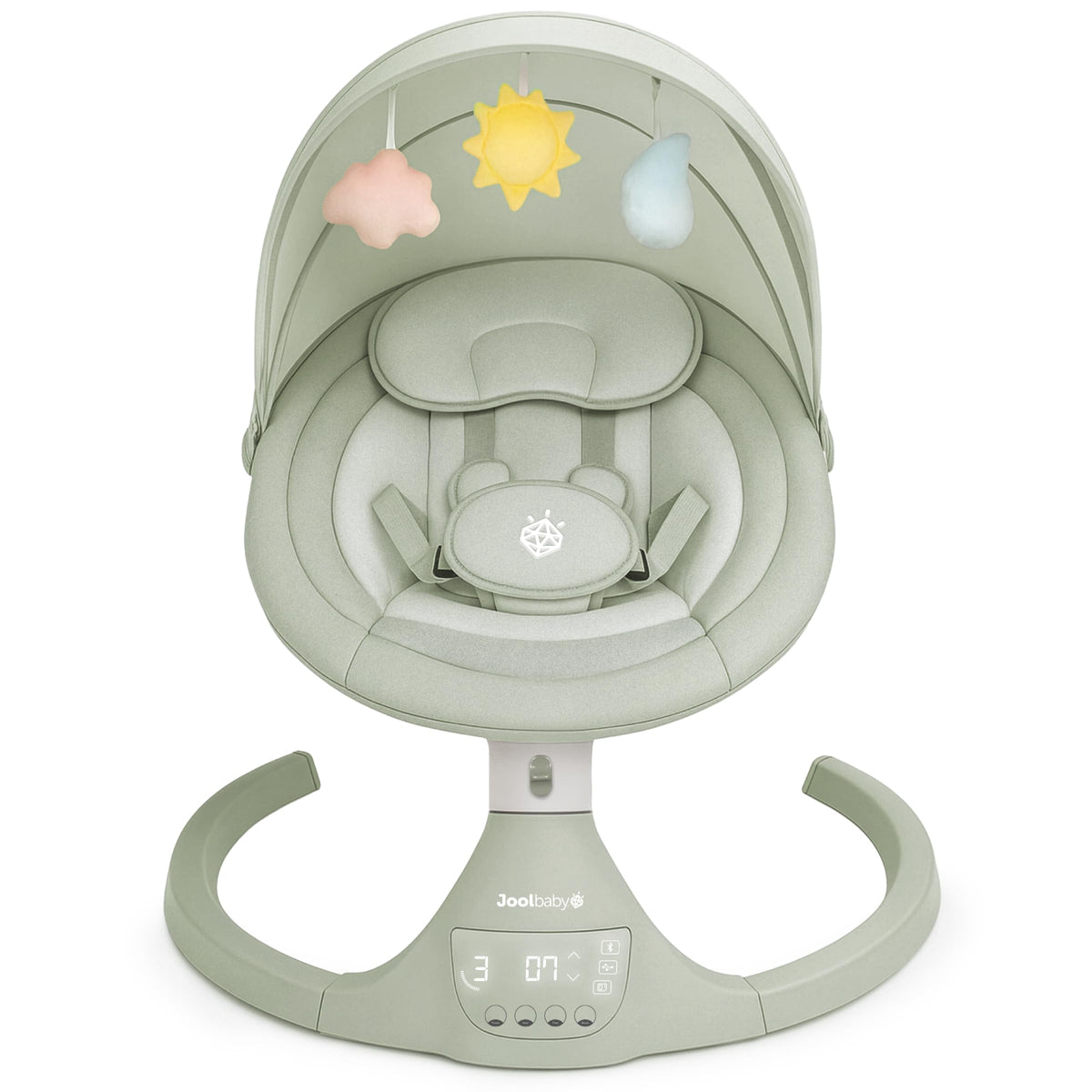 Jool Baby Nova Swing side-to-side motion soothes newborns.
