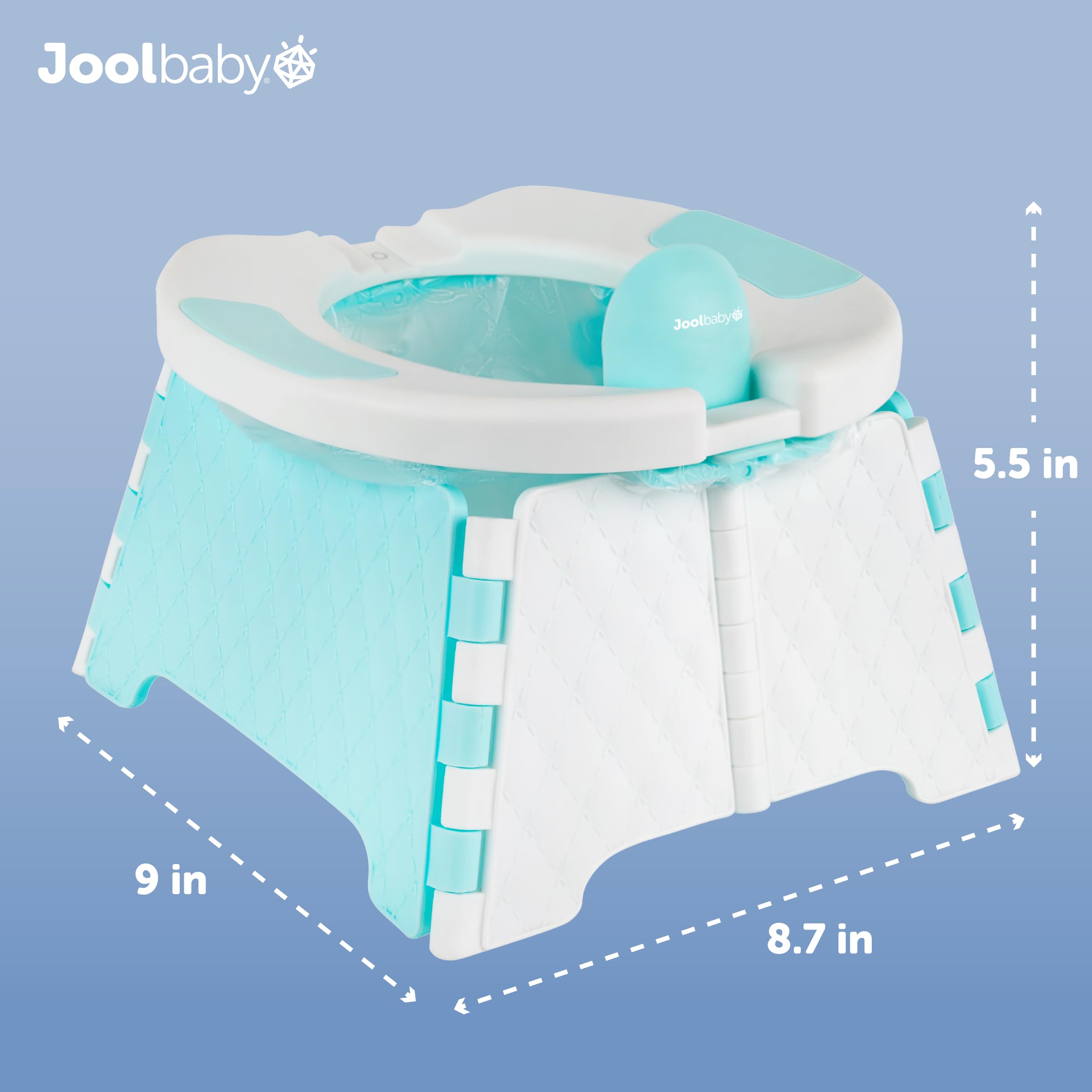 Jool Baby portable potty with travel bag keeps mess contained during trips.