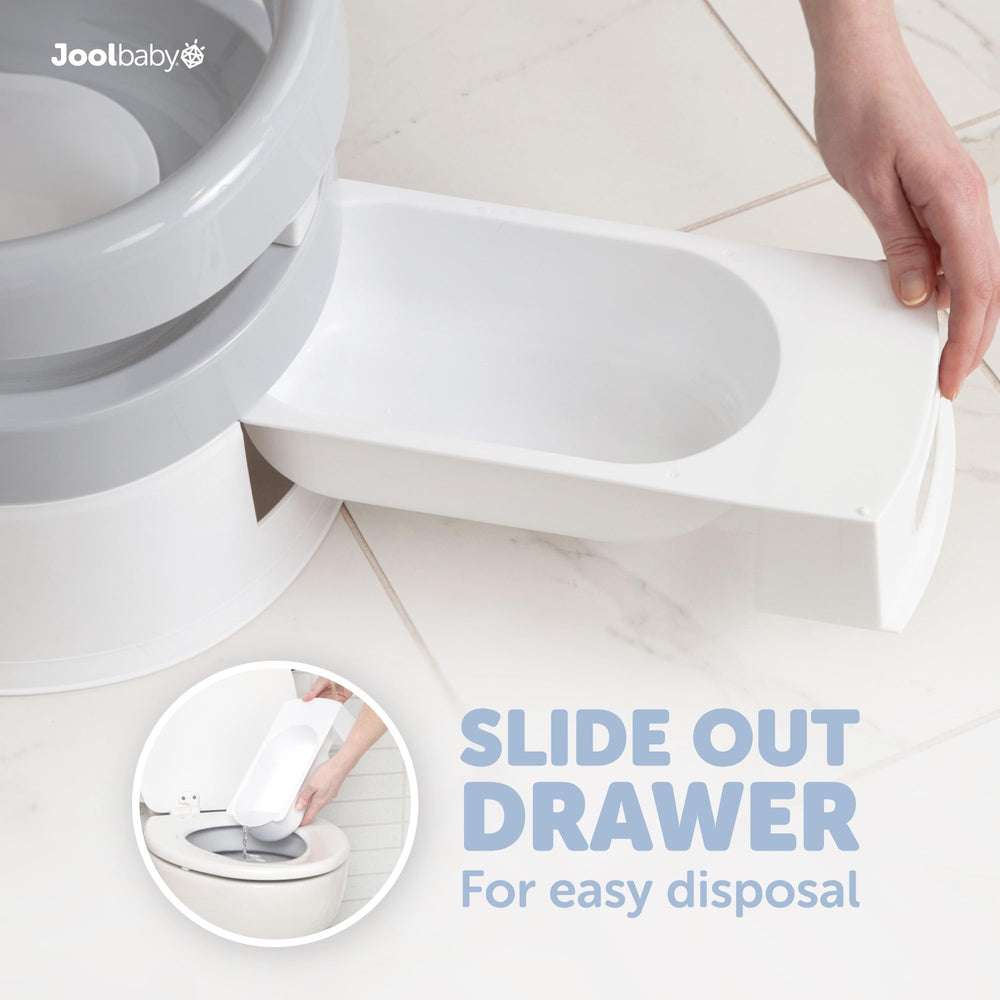 Jool Baby potty chair lid keeps the bathroom tidy when not in use