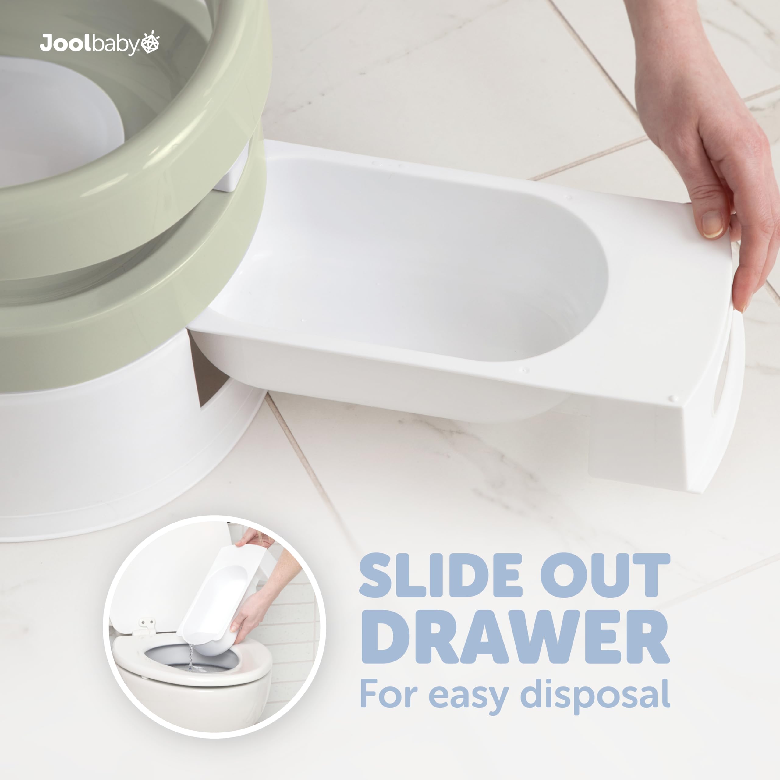 Jool Baby potty chair Sage lid keeps the bathroom clean when not in use.