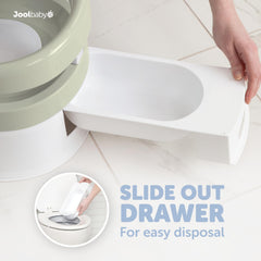 Jool Baby potty chair Sage lid keeps the bathroom clean when not in use.