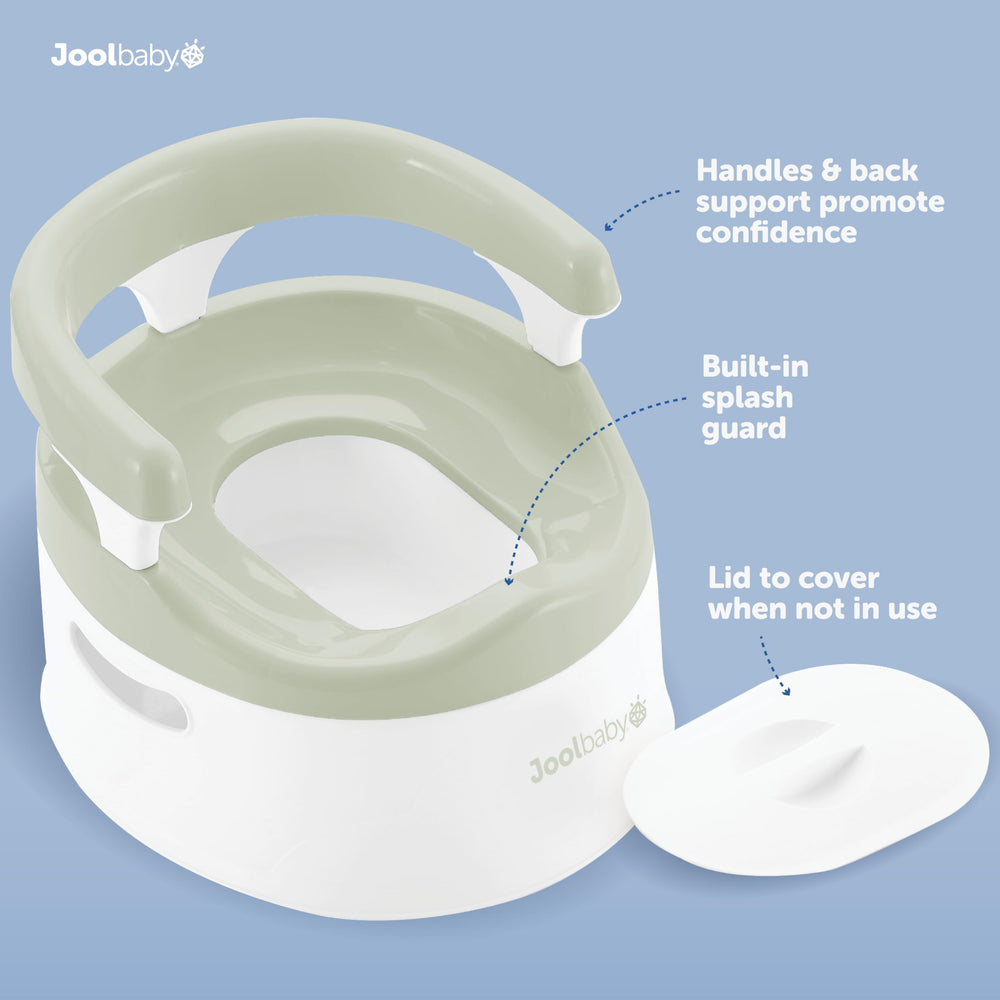 Jool Baby potty chair Sage splash guard helps prevent messes while toilet training.