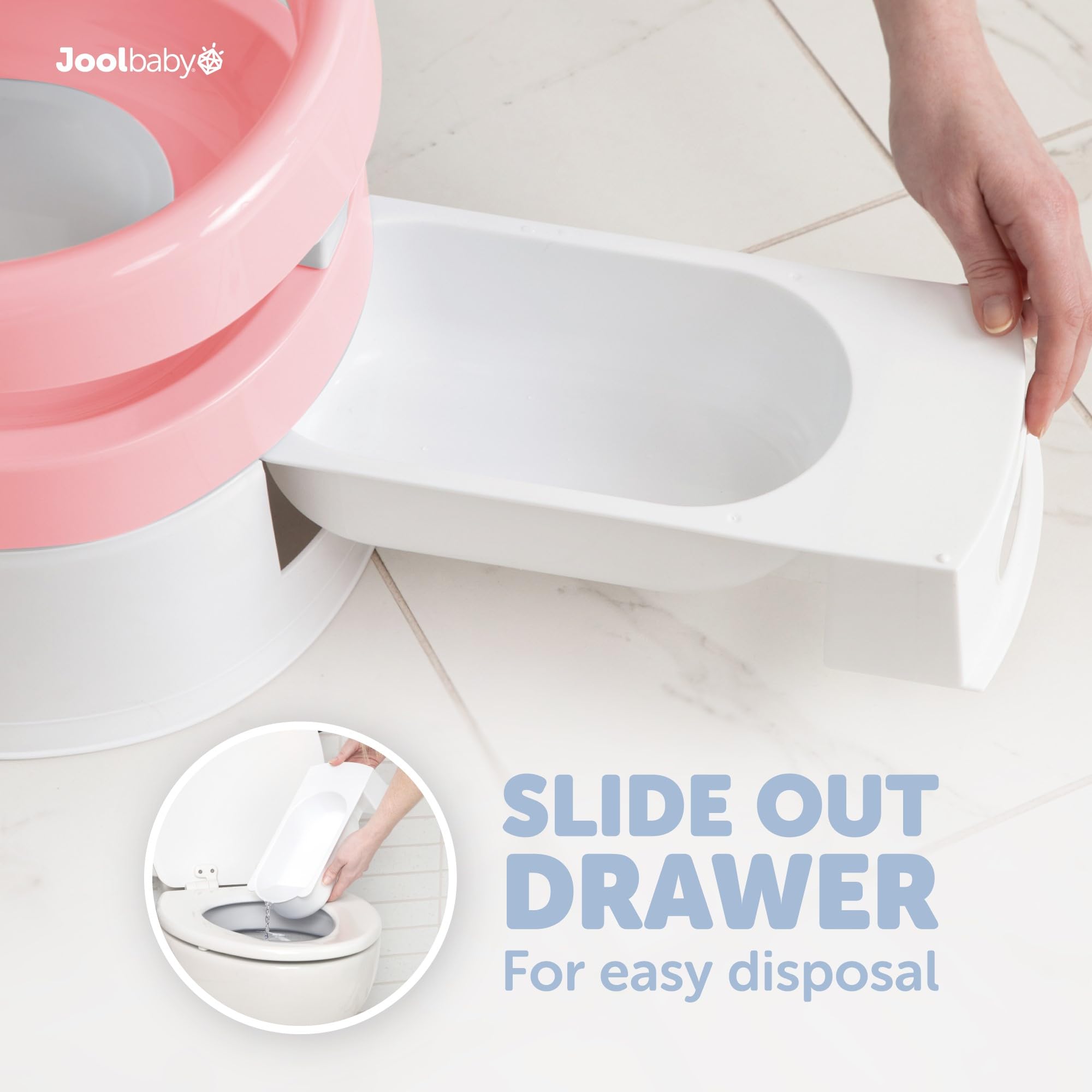 Jool Baby pink lid covers the potty between uses.