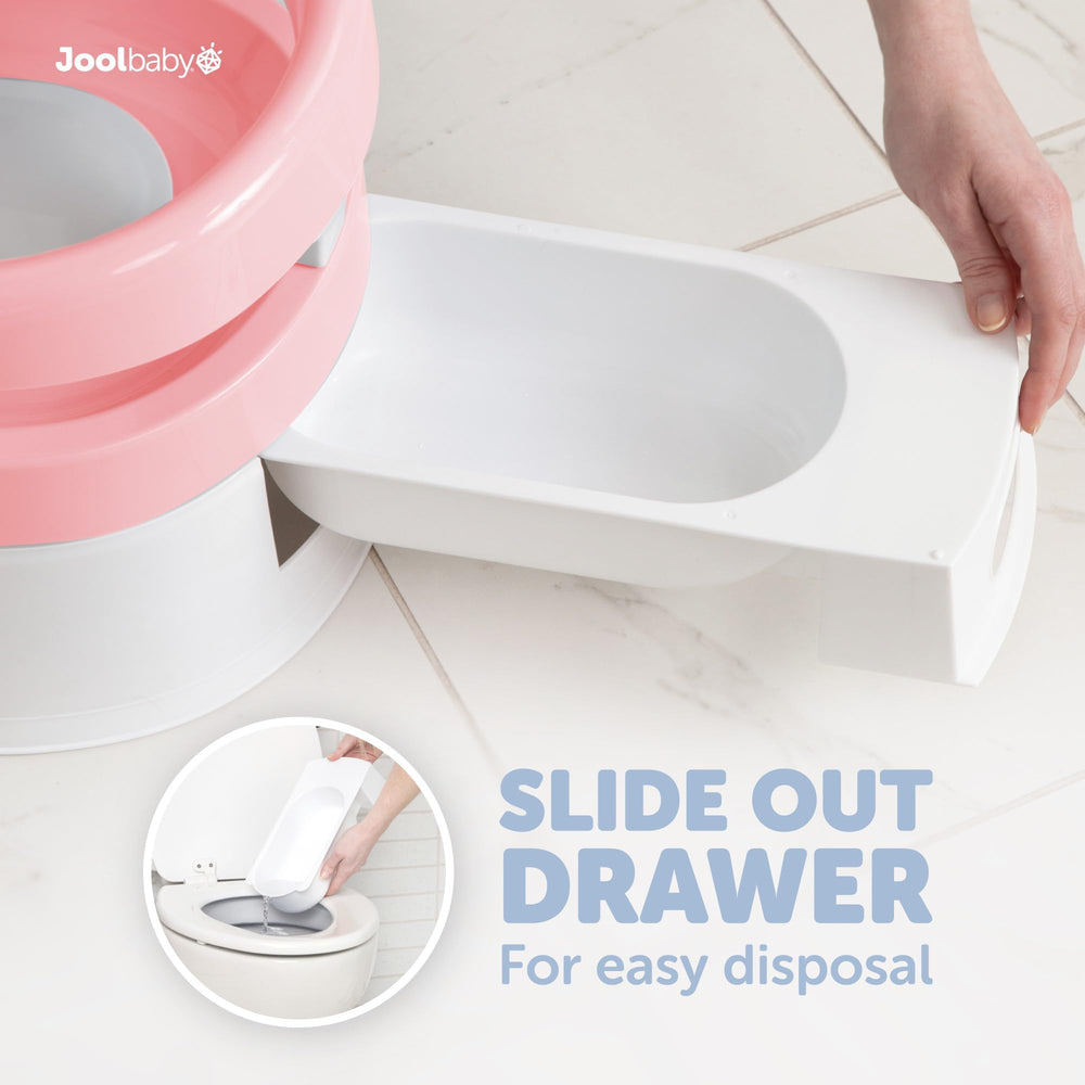 Jool Baby pink lid covers the potty between uses.
