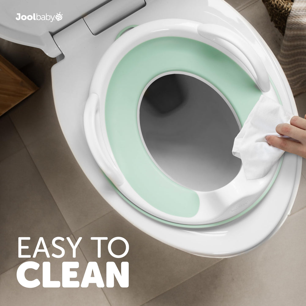 Jool Baby Potty Seat aqua color adds cheerful visibility in the bathroom.