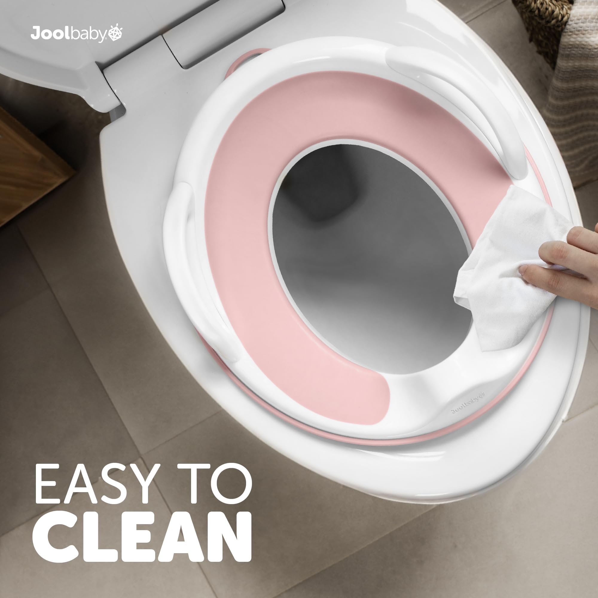 Jool Baby Potty Seat pink color adds friendly cue for kids.