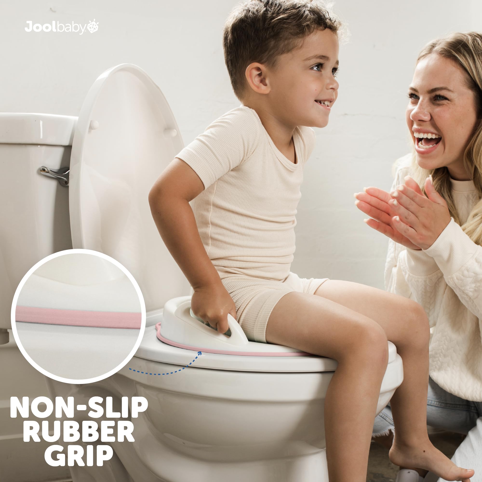 Jool Baby Potty Seat fits most round and elongated toilets for versatile use.