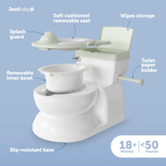 Jool Baby potty wipes storage compartment keeps cleaning supplies within reach.