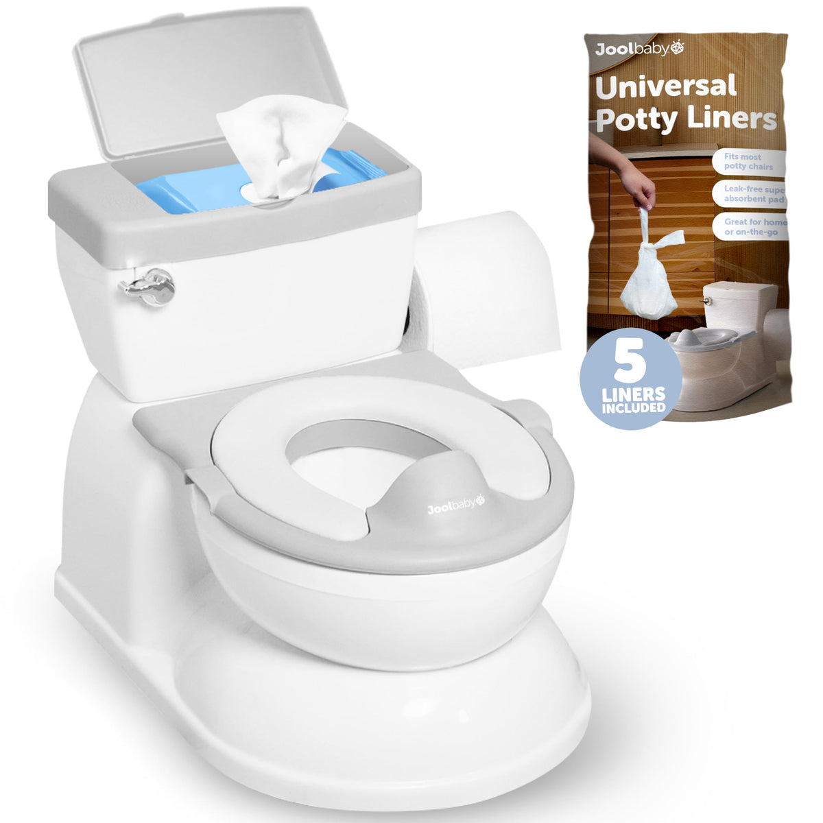 Jool Baby Real Feel 2-in-1 Potty with wipes storage, gray color, for easy cleanup