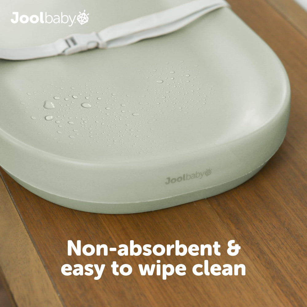 Jool Baby pad's slanted design keeps messes away from baby.